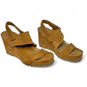 PEDRO GARCIA Jouri Platform Suede Wedge Sandals, Tan, EU 37.5, NWOB